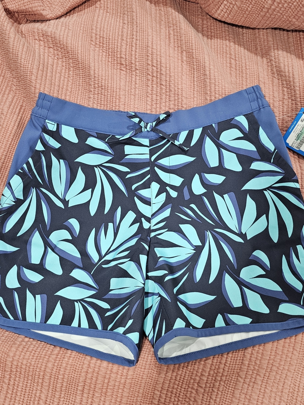 Columbia Girls Navy and Aqua Leaf Print Swim Shorts